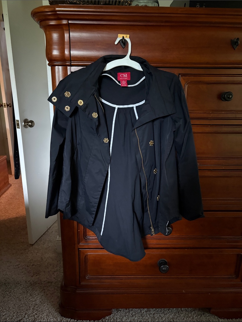 CM Black Trench Coat with Gold-Tone Hardware